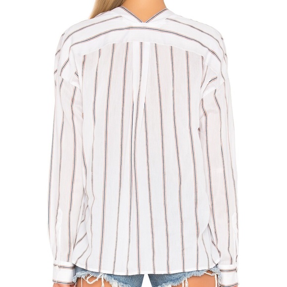 NWT VINCE Embroided Stripe Cotton Blouse Optic White M - Picture 4 of 8